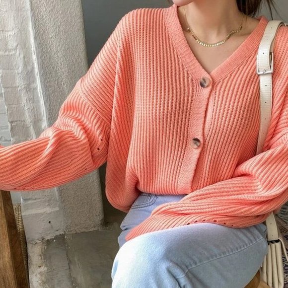 Women's Coral Button-Up Sweater - Picture 3 of 10